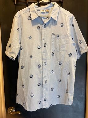 Pabst Blue Ribbon Men’s Button Down Shirt Sleeve Shirt XL All Over Logo Design